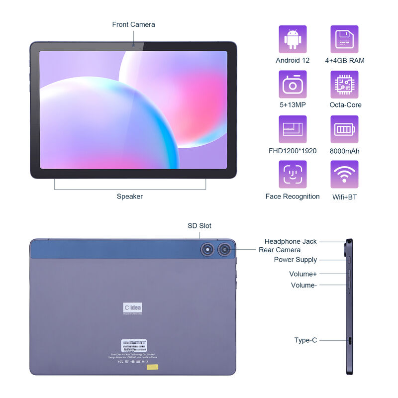 C Idea Tablet Android FHD 1200*1920 Z baterią 6000mAh 10,1 cali Tablet PC P1250