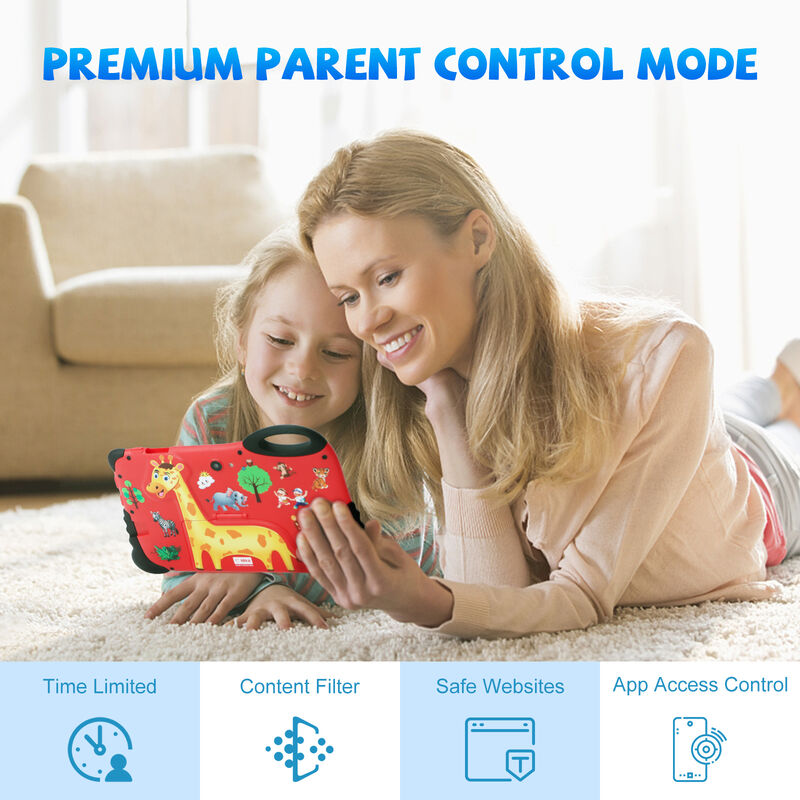 C Idea Kids Tablet edukacyjny 7-calowy Android WiFi Wersja Odporny na upadki Czerwony Z rysunkowym wzorem CM93 (Żyrafa)