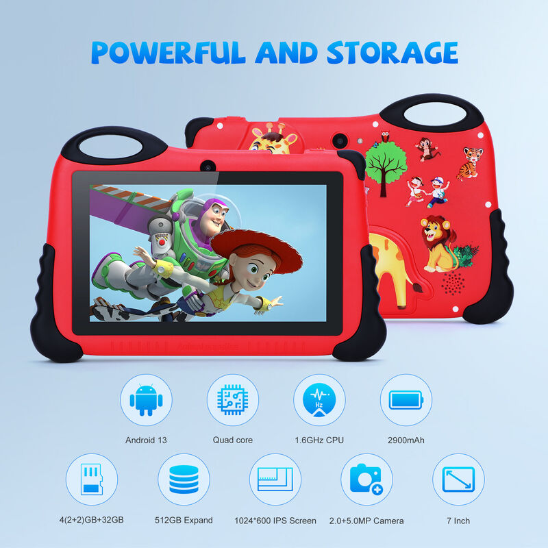 C Idea Kids Tablet edukacyjny 7-calowy Android WiFi Wersja Odporny na upadki Czerwony Z rysunkowym wzorem CM93 (Żyrafa)