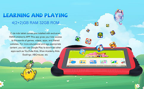 C Idea Kids Tablet edukacyjny 7-calowy Android WiFi Wersja Odporny na upadki Czerwony Z rysunkowym wzorem CM93 (Żyrafa)