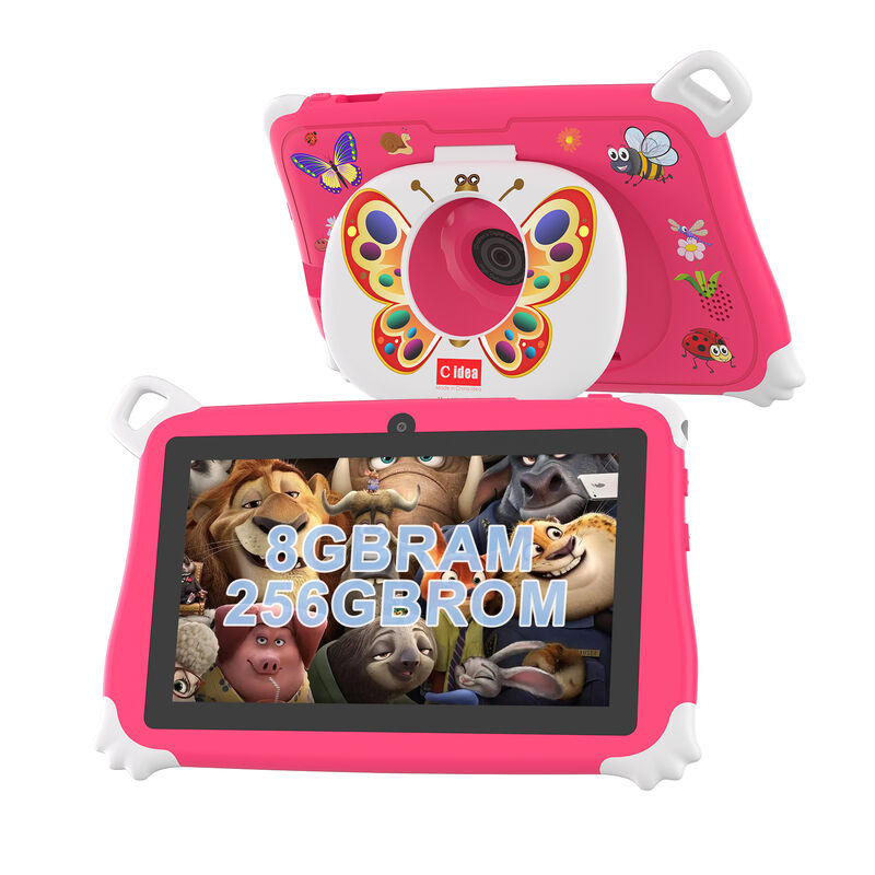 C Idea New Kids Tablet PC 7 cali 8 GB RAM 256 GB ROM Android 16 Wi-Fi Odporny na upadek do użytku edukacyjnego (CM86-różowy)