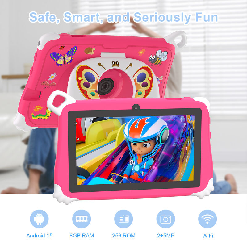 C Idea New Kids Tablet PC 7 cali 8 GB RAM 256 GB ROM Android 16 Wi-Fi Odporny na upadek do użytku edukacyjnego (CM86-różowy)
